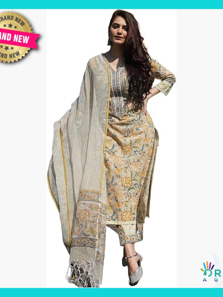 Rayon Kurta Set Modern Floral Tunic Regular Fit 3/4 Sleeve Party Wear